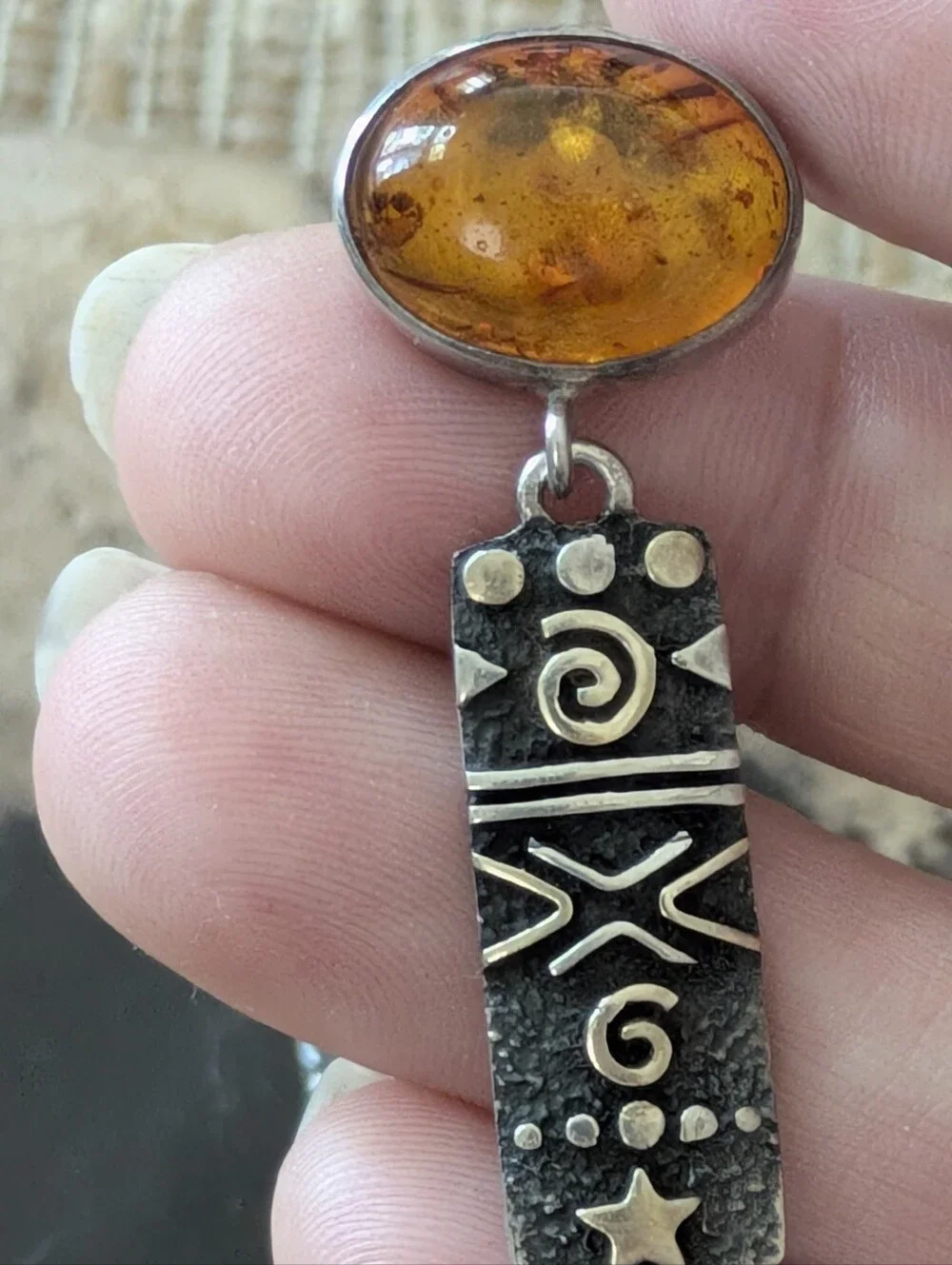 Quality Vintage Amber Sterling Silver W/ 14k Earrings